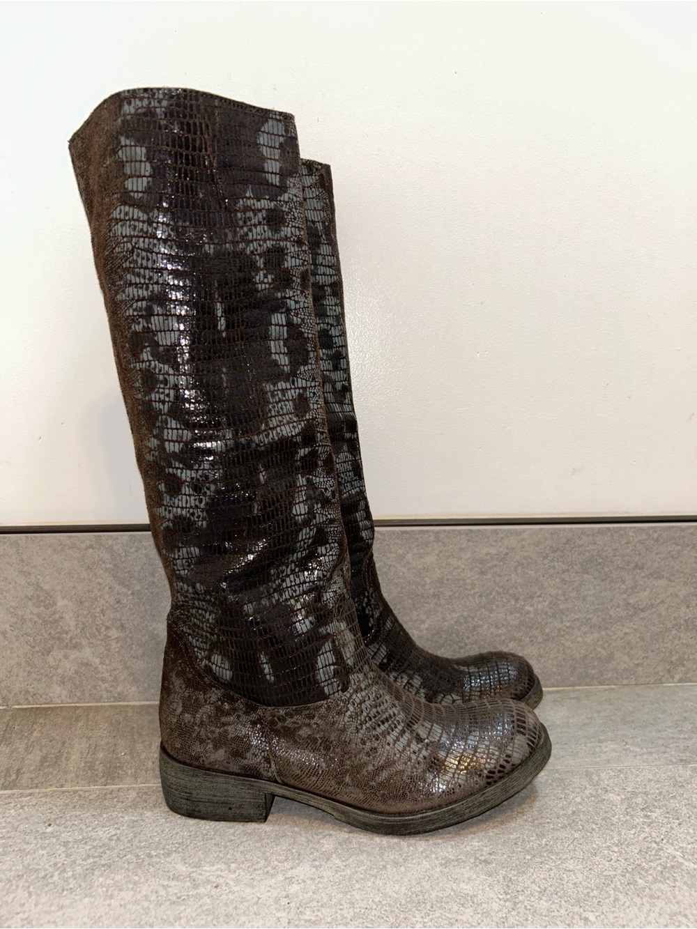 Sundance Brown leather Snakeskin-Effect Knee-High Riding Boots Anthropologie
